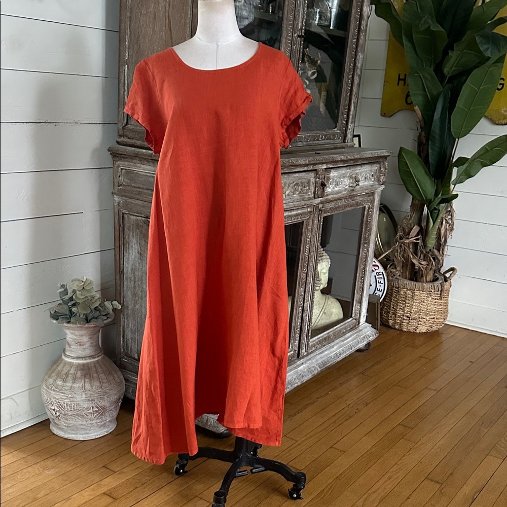 BRYAN WALKER LAGENLOOK LINEN DRESS LARGE *